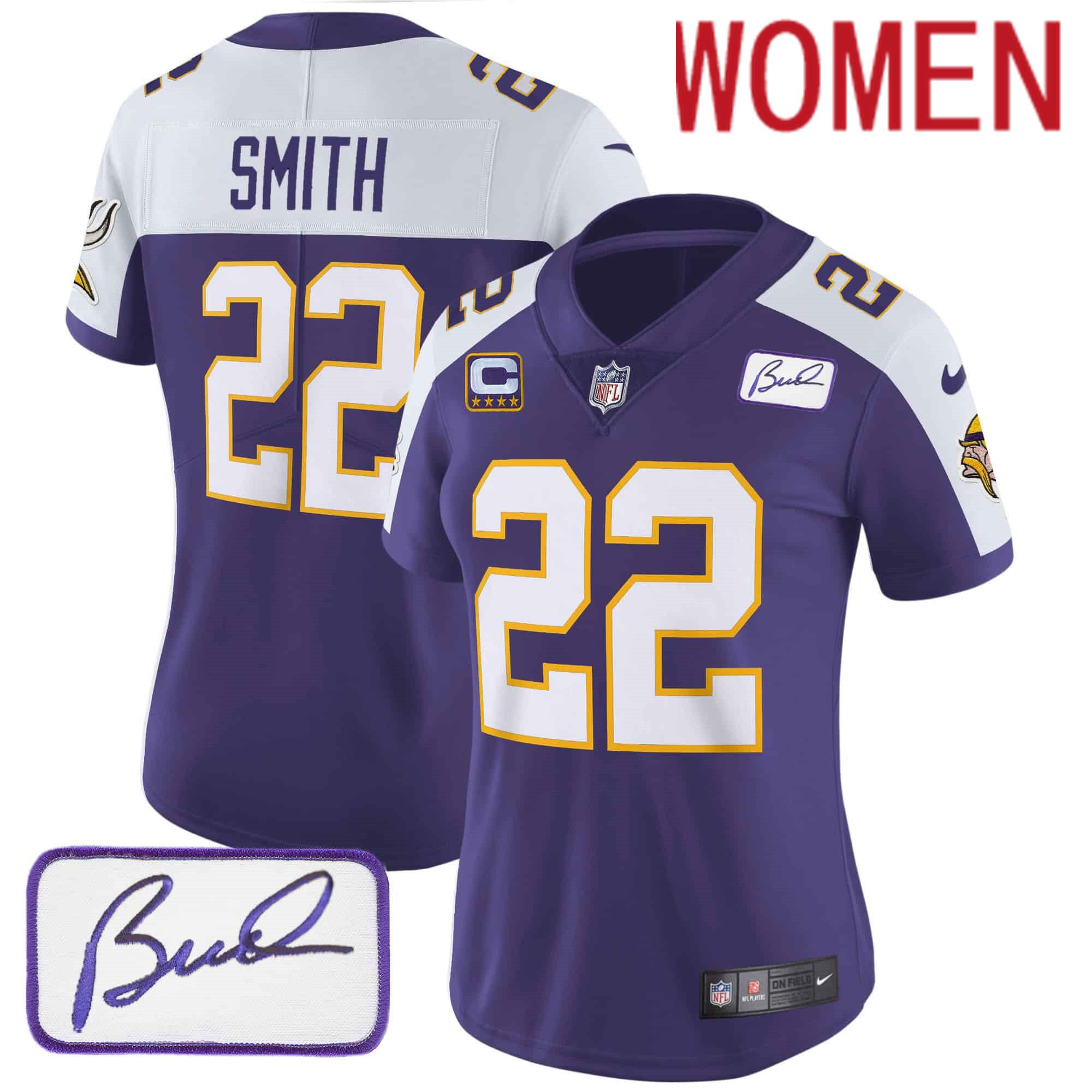 Women Minnesota Vikings #22 Smith Purple 2024 Nike Bud Grant Patch Classic Limited NFL Jersey style 2
